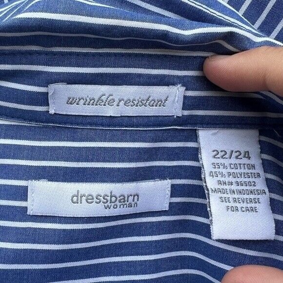 Dress Barn wrinkle resistant blue and white pin striped button up blouse - Picture 3 of 9